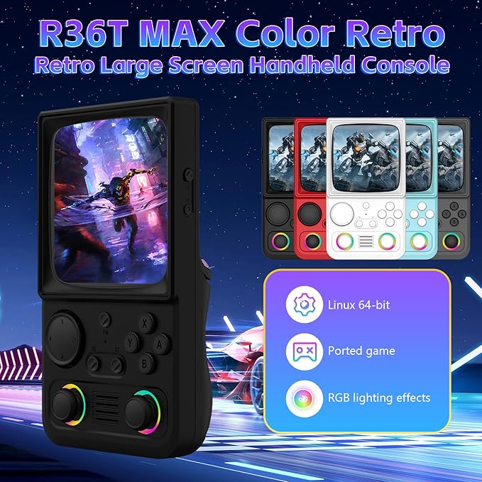 R36TMAX Retro Handheld Game Console, 4.0 Inch IPS HD Screen Retro Gaming Console, Handheld Game Console with 18000+ Classic Games, Supports WiFi Networked Fighting and OTG, Built-in 64G-Classic Black