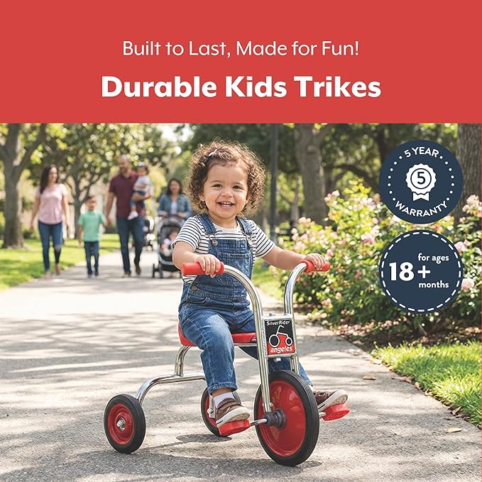 Angeles SilverRider Kids Tricycle, Toddler Tricycle with Solid Airless Rubber Tires, Kids Bike for Preschools and Daycare, Ages 18 months+, 12.5" Tall Seat