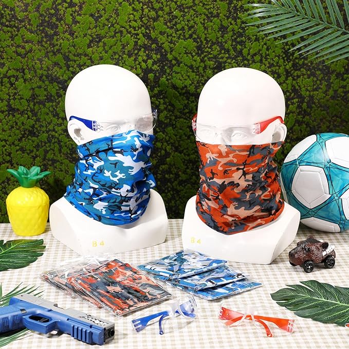 Xtinmee 48 Pcs Gun Party Supplies for Boy and Girls Includes Safety Glasses and Face Mask for Children Birthday Party Favors Teams Accessories(Blue,,Red)