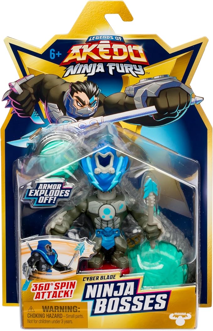 Legends of Akedo Ninja Bosses, Cyber Blade, 3" Tall Battling Action Figure with 360˚ Blade Defense and Attack Spin Action, Double Defense Armor That Pops Off When Struck, 4 Ninja Bosses to Collect