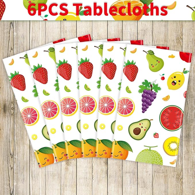 6 Pack Fruit Tablecloth Tutti Fruit Party Decorations Lemon Watermelon Strawberry Disposable Table Cloth Summer Theme Birthday Table Covers for Hawaiian Baby Shower Dancing Luau Supplies 51X86IN