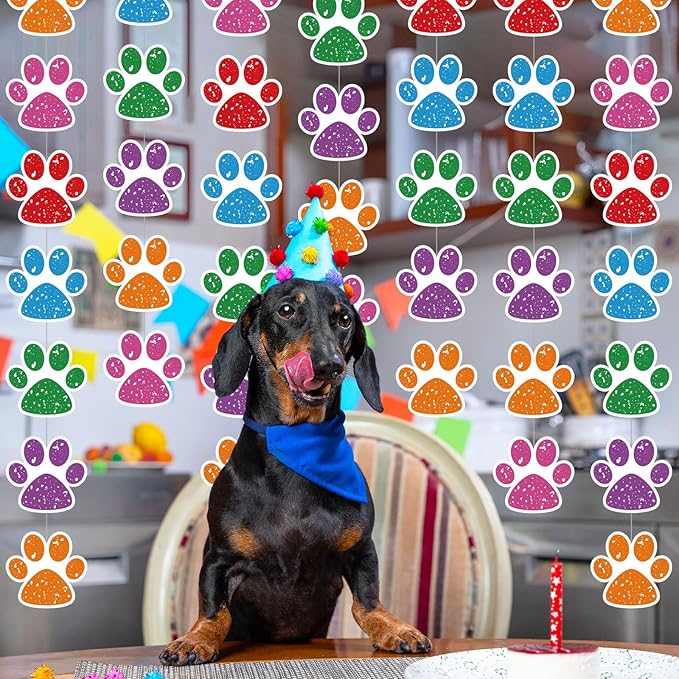 Duraaamo 8 Packs Banner Decorations Paper Garland Paper Hanging Cutouts Banners for Birthday Baby Shower Party Supplies Decor (Color Paws)