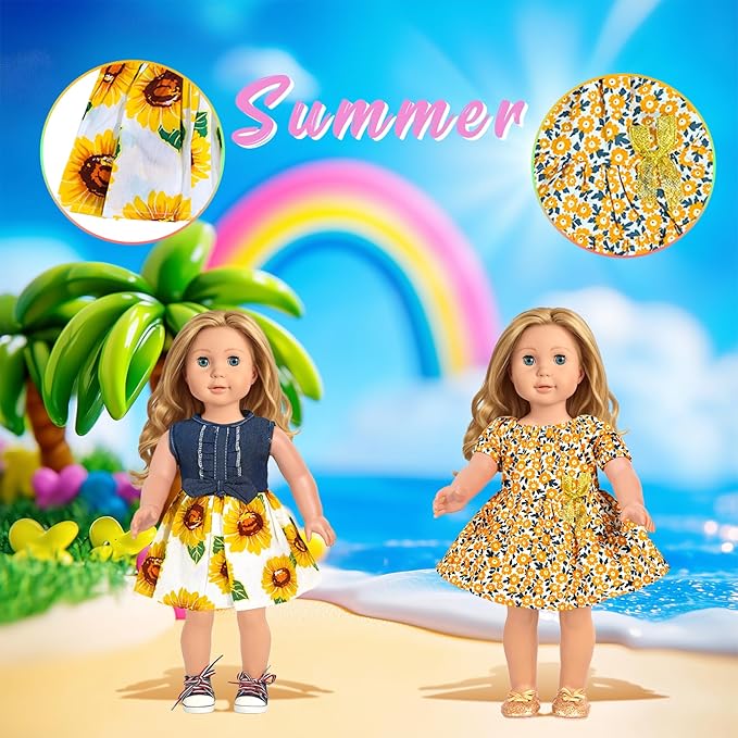 American 18 inch Doll Clothes Accessories, 18PCS Doll Clothes Outfit Dress for 18 inch, Valentine's Gift for Girls(10 Set)