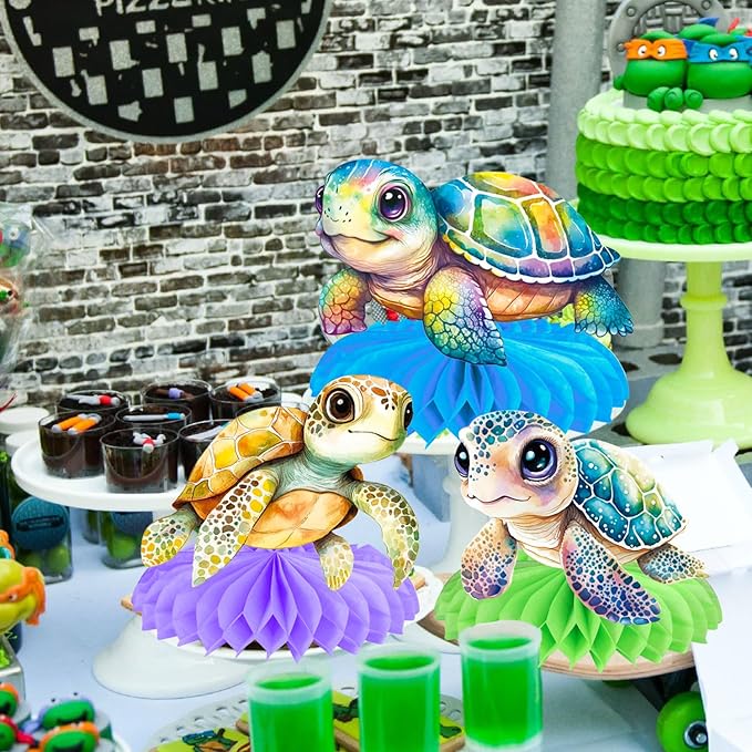 Turtle Party Honeycomb Centerpieces Sea Turtle Birthday Decorations 12Pcs Turtle Party Table Centerpieces Turtles Theme Party Supplies for Ocean Turtles Animals Baby Shower Supplies