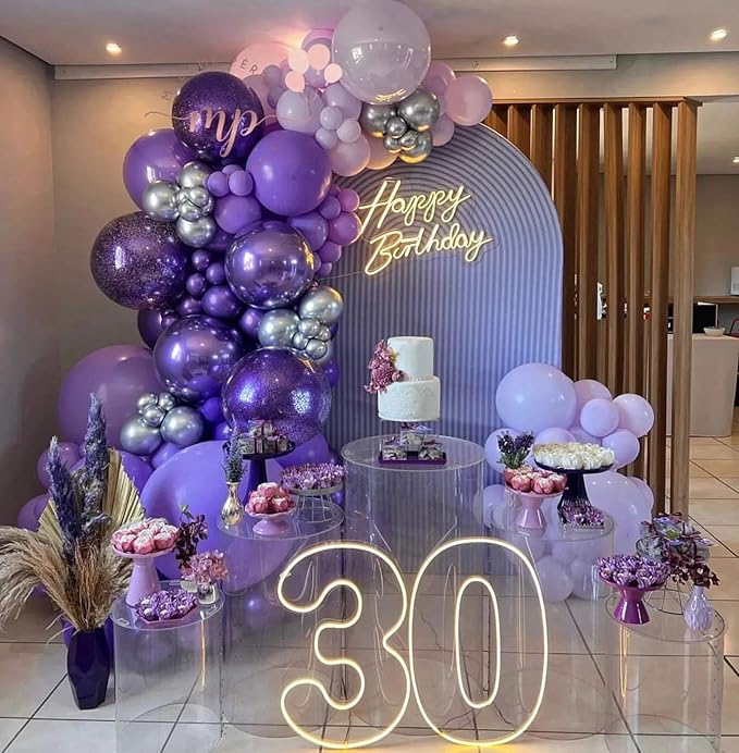 KALOR 22 Inch Purple Mylar Balloons, 10 Pcs Large 4D Giant Round Foil Balloon Big Mirror Metallic Balloons for Birthday Party Baby Shower Gender Reveal Supplies