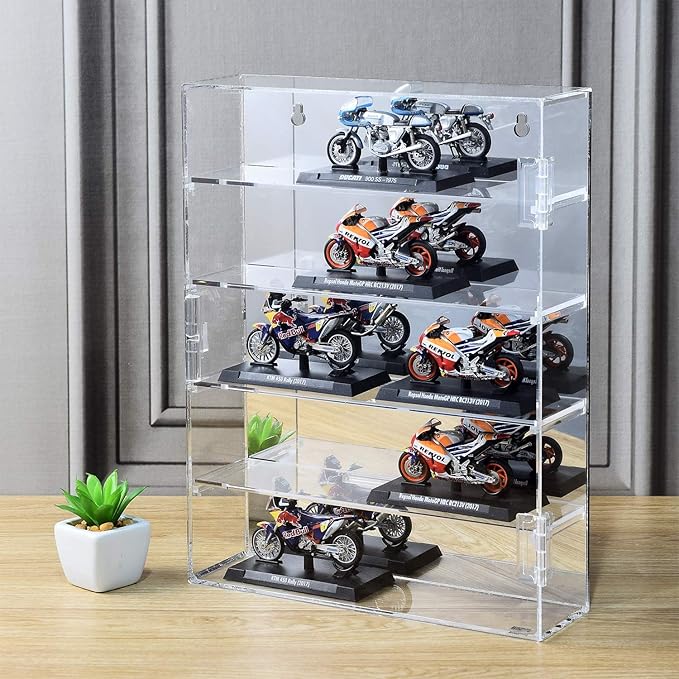 Ikee Design Mirror Back Premium Acrylic Wall Mountable Display Case with 4 Shelves for Figures and More, Acrylic Case for Home Decor, Shop Display and Showcasing Use, 10.87 W x 2.87 D x 14 H in