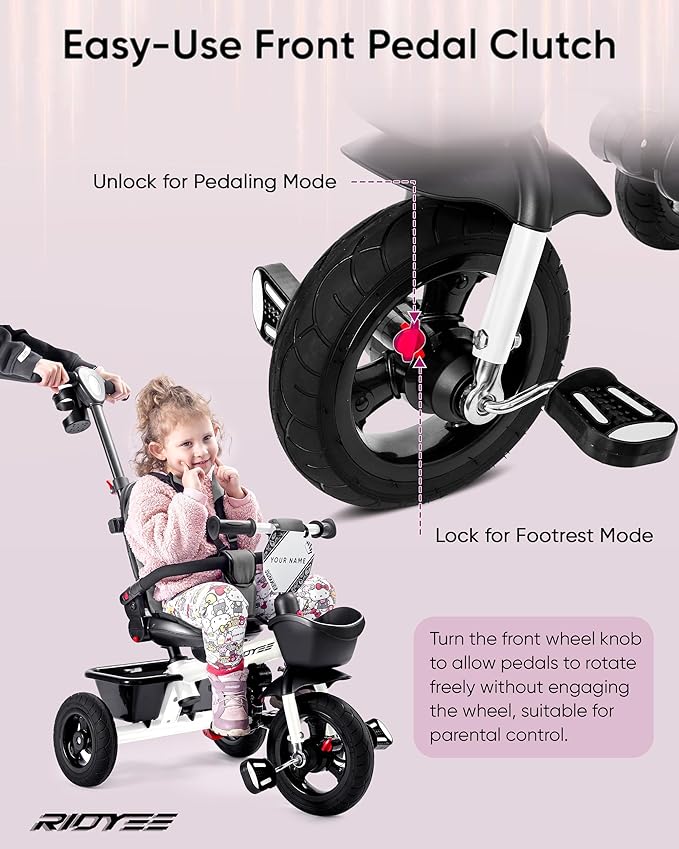 7-in-1 Tricycle for 18 Months to 5 Years, All-Terrain Rubber Tires, Dual Wheel Brakes, Rotatable Seat for Toddlers 1.5-3, Tricycle for 3-5 Years with DIY Stickers, White