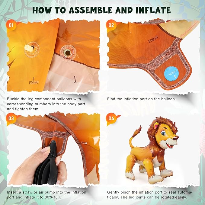 Standing Lion Balloon, 21''L x 24''H Large Jungle Safari Animals Foil Balloons, Walking Lion Balloons for Kids Wild Zoo Party Baby Shower Birthday Decor Supplies