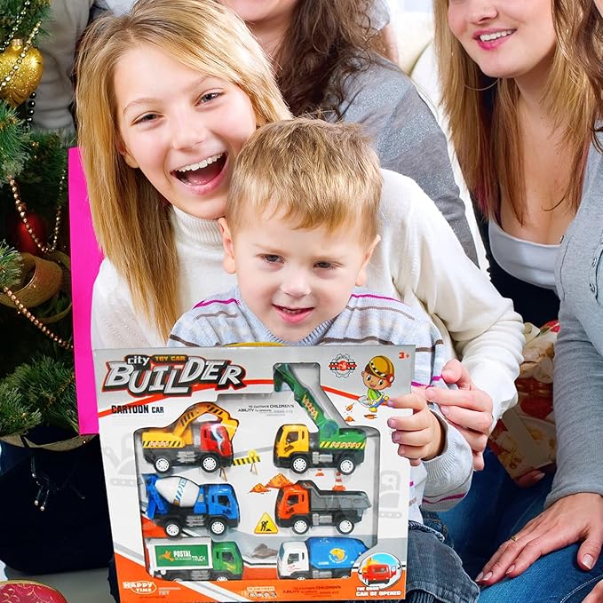Liberty Imports 6 Pack Pullback City Builder Toy Construction Play Vehicles for Kids – Dump Truck, Sanitation, Cement Mixer, Excavator, Crane, Delivery Van