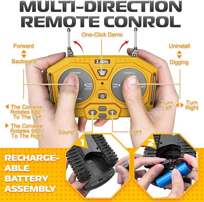 Remote Control Excavator Toys, 11 Channel 1:20 RC Construction Vehicles, 680° Rotation Hydraulic Car Toys for 6 7 8 9 10 Year Old Boys Kids, RC Truck Digger Toys Christmas Birthday Gifts