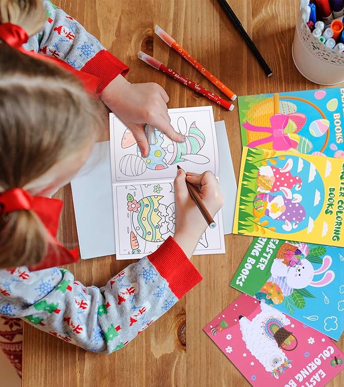 90shine 100PCS Easter Coloring Books for Kids Bulk, Spring Bunny Egg Crafts Basket Goodie Stuffer Bag Stuffers Exchange Gifts Party Favors Holiday Class Activity Supplies Decorations