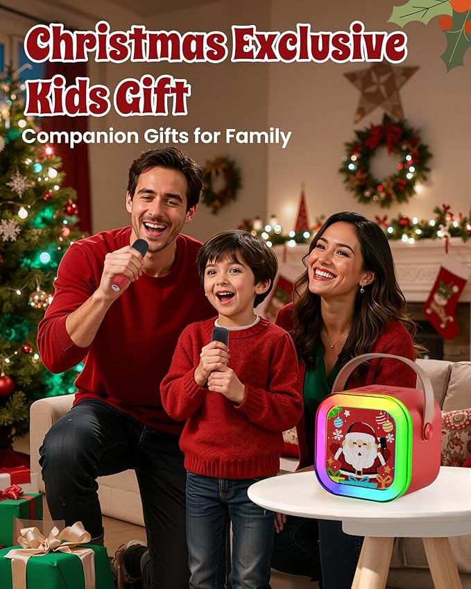 Mini Karaoke Machine for Kids Girls & Boys - Portable Bluetooth Speaker with 2 Wireless Microphones - Kids Birthday for Ages 4-10 Years Old- Christmas Limited Edition