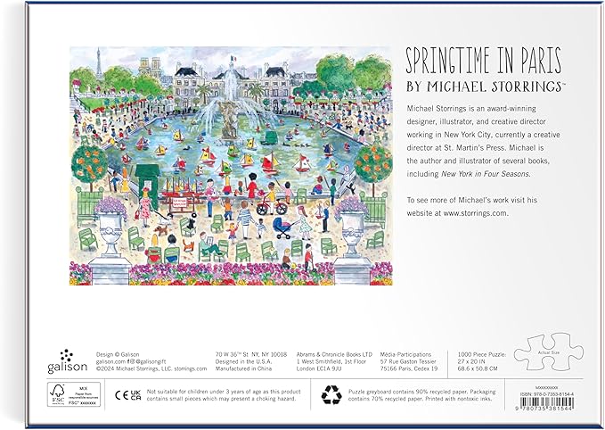 Galison Springtime in Paris – 1000 Piece Michael Storrings Puzzle Featuring The Ornamental Grand Bassin Pond in The Spring