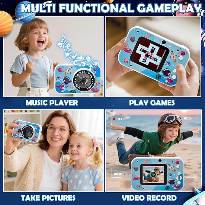 Kids Camera, 48MP Digital Camera for Kids with Dual Lens, 8X Zoom, IPS Screen, Music & Games, Gift for Children Ages 3–12, Blue