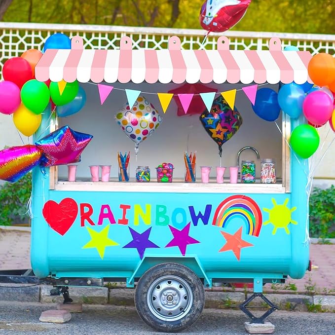 2 Pcs Circus Awning Wall Decorations 3D Carnival Striped Awnings for Carnival Theme Party Ice Cream Station Classroom Decoration Circus Party Supplies (Pink and White)