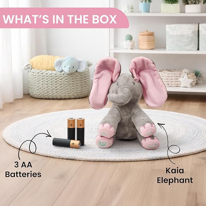 Dimple Kaia Elephant Stuffed Animal Toy - Animated Plush Pink Singing Elephant, Interactive Musical Peek-a-Boo for Babies, Kids, for Toddlers, Ages 0 and Up(Battery Included)