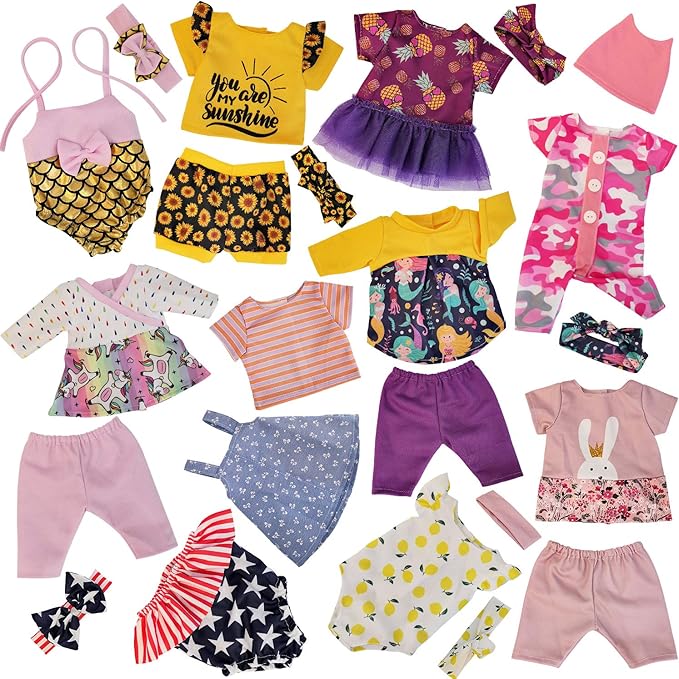 10 Sets 14-16 Inch Baby Doll Clothes Dress Outfits Headbands Accessories fits New Born 15 inch Baby Doll