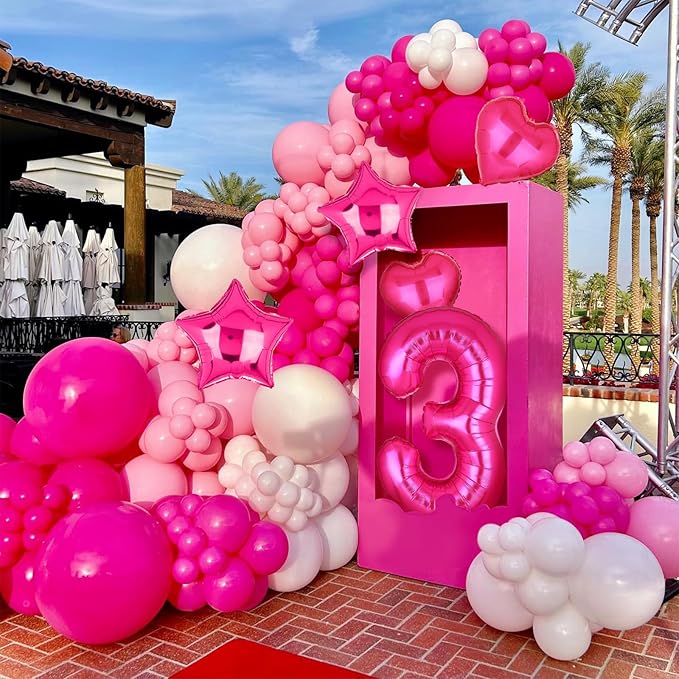 40 Inch Number Balloons Hot Pink 3 Large Number Balloon Anniversary Event Celebration Bachelorette Cowgirl Let's Go Girls Pink Themed 3rd Birthday Party Decor Supplies 9 Pcs