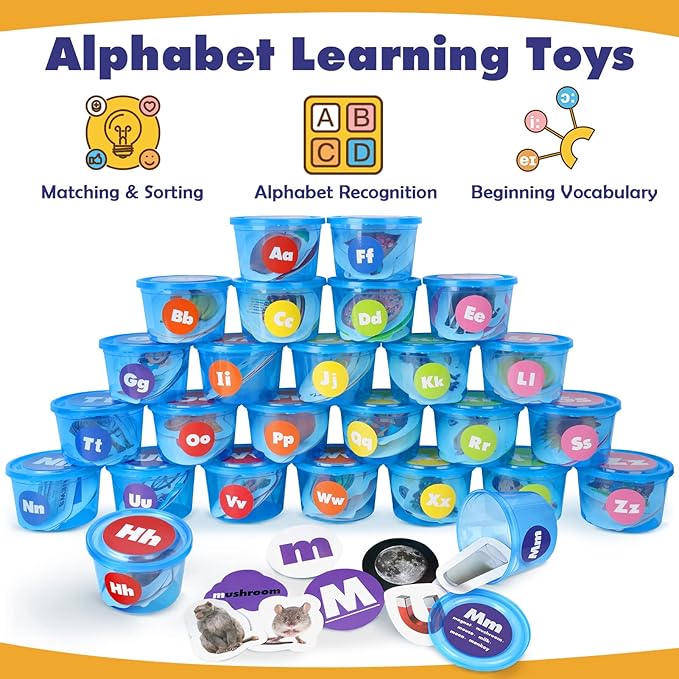 Joyreal 271 PCS Alphabet Learning Toys for Toddlers 3-5, ABC Phonics Games with 26 Sorting Tubs & Flash Cards, Montessori Preschool Classroom Must Haves, Letter Sounds Recognition Activities