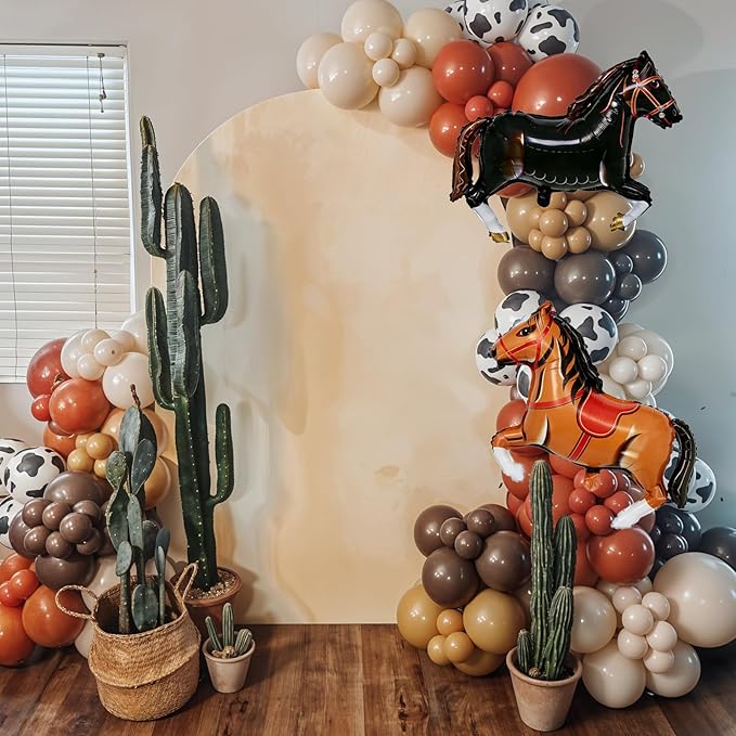 Brown Cow Print Balloons, Dark Coffee Brown Tan Apricot Nude Cow Print Balloons with Horse Foil Balloon for Boy Cowboy Birthday Western Party Cow Theme Baby Shower Western Decor