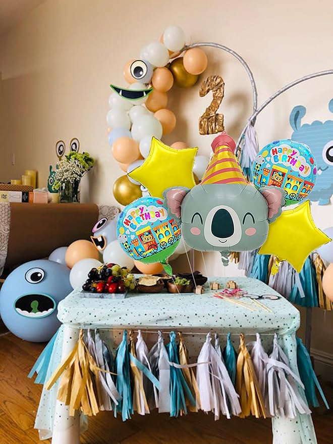 3D Koala Foil Animal Balloons,Kids Birthday Party Supplies,Baby Shower Jungle Themed Decorations Woodland Safari Animal Balloon 5Pcs