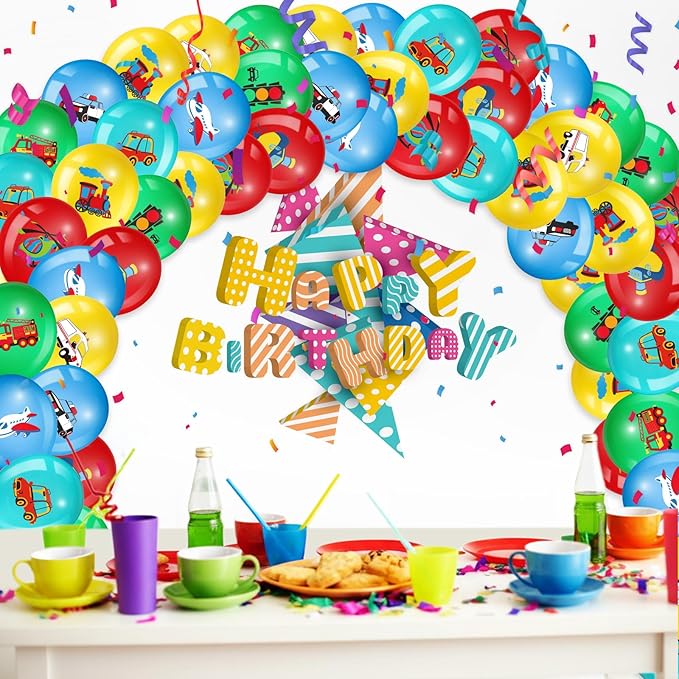 40 Pack Transportation Party Balloons Decorations Traffic Latex Balloons Vehicle Transport Party Supplies for Birthday Decoration