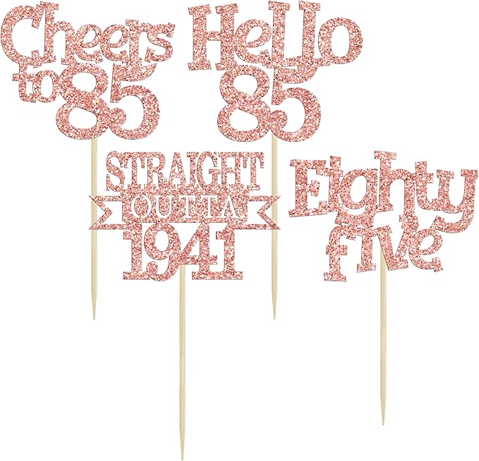 Ephlyn 24Pcs 85th Birthday Cupcake Toppers Glitter Straight Outta 1941 Cupcake Picks Hello 85 Cheers to 85 Years Cake Decorations for 85th Birthday Anniversary Party Decorations Supplies Rose Gold