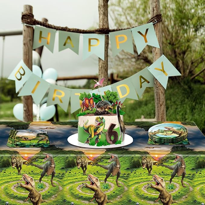 41Pcs Dinosaur Birthday Party Decorations,Dino Party Decorations Tableware Set Jurassic Dinosaur Paper Plates Napkins Tablecloth丨Boys Kids Baby Shower Jurassic Theme Birthday Party Decor,Serve 20