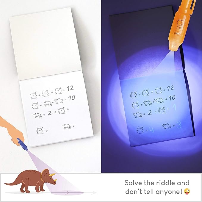 BONNYCO Invisible Ink Pen and Notebook Pack 32, Dinosaur Party Favors for Kids. Magic Spy Pen Goodie Bags Stuffers for Kids, Dinosaur Birthday Party Supplies. Goody Bag Stuffers, Return Gifts Prizes