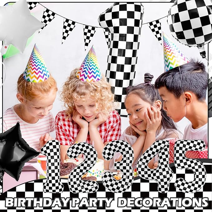 40 Inch Checkered Number Balloons 1 Black and White Foil Balloon for Girls & Boys Racing Car Theme Birthday Party Decorations, Party Supplies & Favors(Number 1)