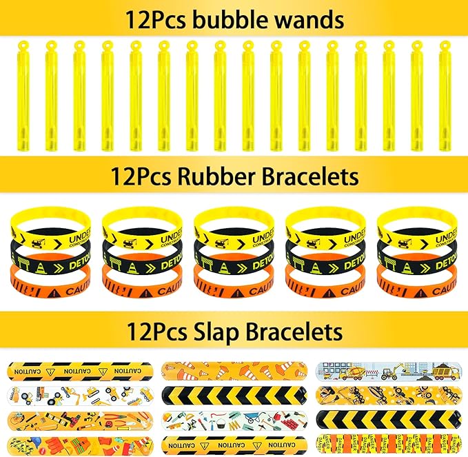 Construction Party Favors Pack - For 12Guests, Construction Birthday Party Decorations Supplies, Construction Theme Toys for Goodie Bag Stuffer, Pinata Filler Gifts
