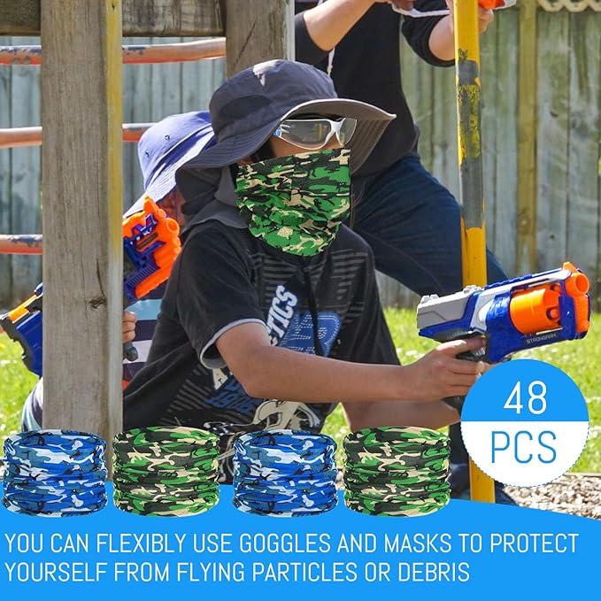 Xtinmee 48 Pcs Gun Party Supplies for Boy and Girls Includes Safety Glasses and Face Mask for Children Birthday Party Favors Teams Accessories(Blue, Yellow)