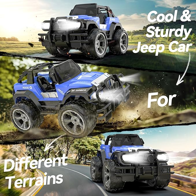 DEERC DE42 Remote Control Car RC Racing Cars,1:18 Scale 80 Min Play 2.4Ghz LED Light Auto Mode Off Road RC Trucks with Storage Case,All Terrain SUV Cars Toys Gifts for Boys Kids Girls Teens,Blue