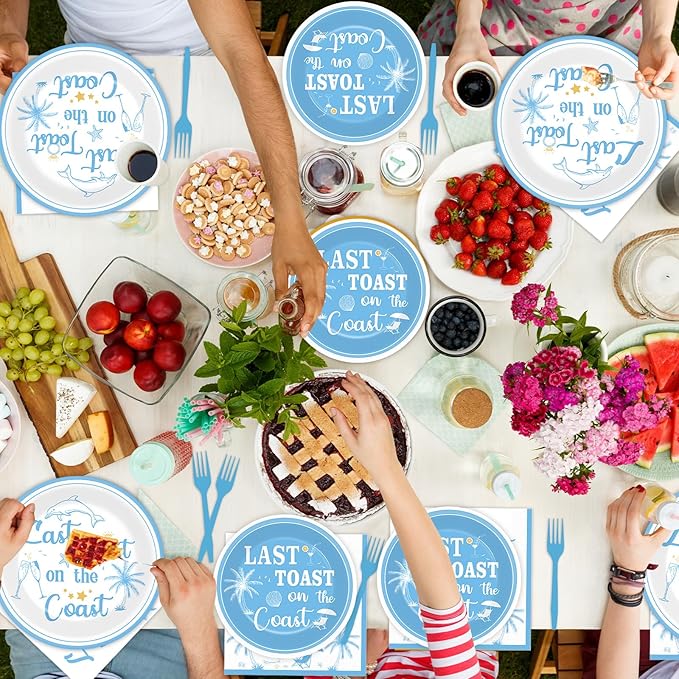 96Pcs Last Toast on the Coast Party Supplies Coastal Bachelorette Paper Plates Napkins Beach Pool Tableware Set Summer Dinnerware for Bridal Wedding Girl Birthday Party Baby Shower Decoration Serve 24