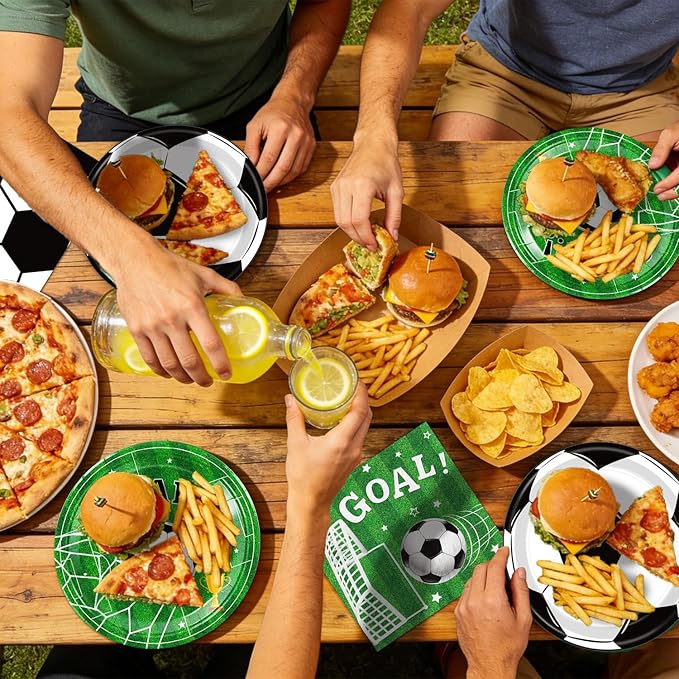 Soccer Plates and Napkins, Disposable Paper 9-Inch Plates and Napkins, Soccer Party Supplies for Boys’ Sports Birthday Party Decorations, Serves 24