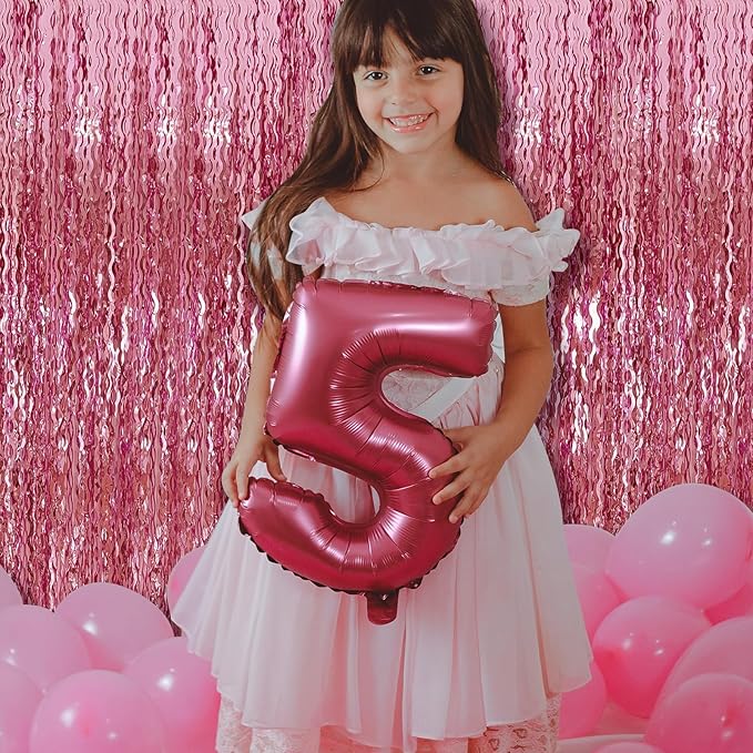 Pink Foil Curtain & Fringe Backdrop - Party & Bachelorette Decorations for Women - Valentine's Day & Birthday Celebrations