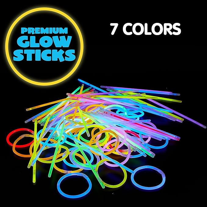 JOYIN 200 Pcs 8" Glow sticks Bulk Party Favors Pack, Neon Glow in the Dark Party Supplies, Light Up Necklaces and Bracelets with Connectors, Easter, Football, Birthday Decorations