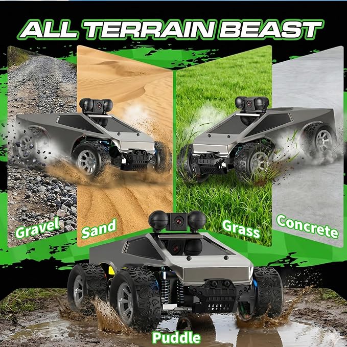 RC Cars with Camera Remote Control Truck with 720P HD FPV Camera, All-Terrain Remote Control Car with Led Light Rechargeable Battery, 1:28 RC Car Vehicle Toy Gifts for Kids Boys Girls