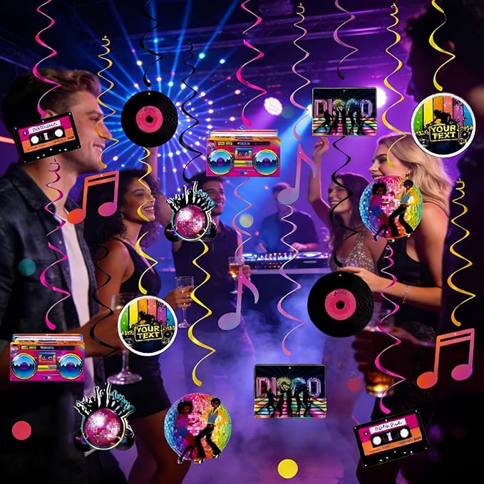 36Pcs 80s Hanging Swirls，90s Theme Party Decorations，Retro 1980s Hip Hop Party Hanging Swirls Ceiling Decor for Disco Themed Birthday Party Back to The 90s Party Supplies