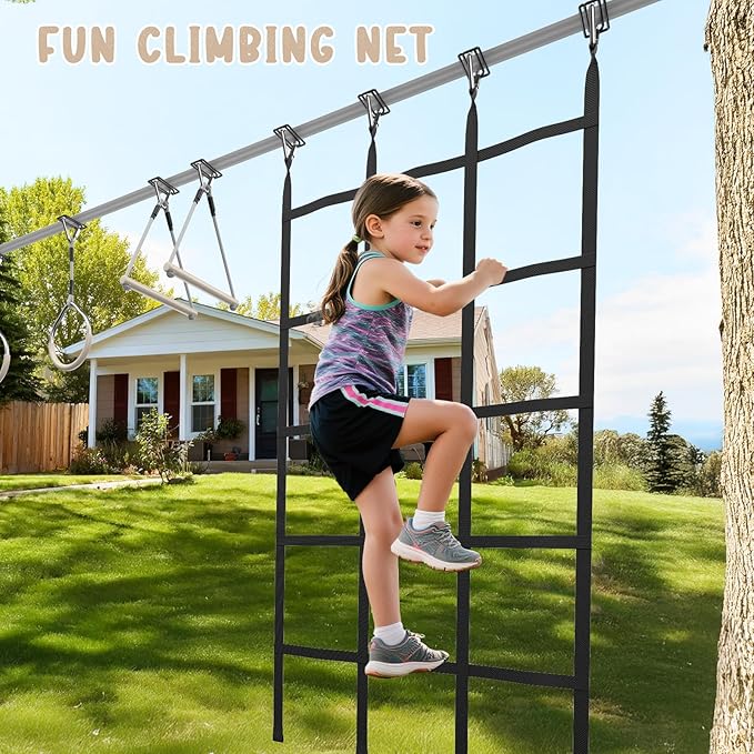 Hapfan 60 FT Ninja Warrior Obstacle Course Swing Set for Kids with Weather-Proof Accessories, Outdoor Playset with Monkey Bars for Backyard