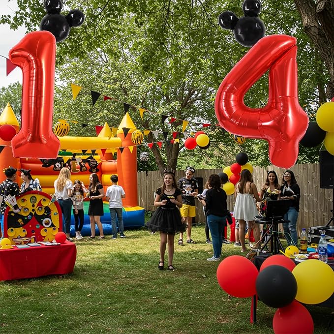 Vuzvuv 40 Inch Mouse Number Balloon No.4, Black Mouse Head Balloon and Red Giant Giant Number Four Balloon for Birthday, Mouse Theme Party Supplies, Baby Shower,Anniversary Decoration