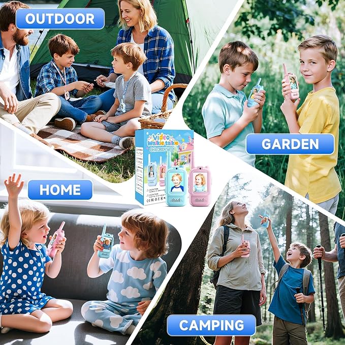 Video Walkie Talkies Toys for Kids Ages 3-12 – Rechargeable USB Two-Way Radios with Camera, 2 Packs Handheld Intercom for Indoor Outdoor Family Games, Camping, Hiking & Birthday Gifts (Blue & Pink)