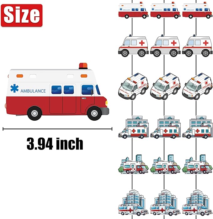 6Pcs Ambulance Banner Decor Hanging Bunting Banner Emergency Vehicle Medical Hospital Doctor Nurse Wedding Birthday Party Supplies