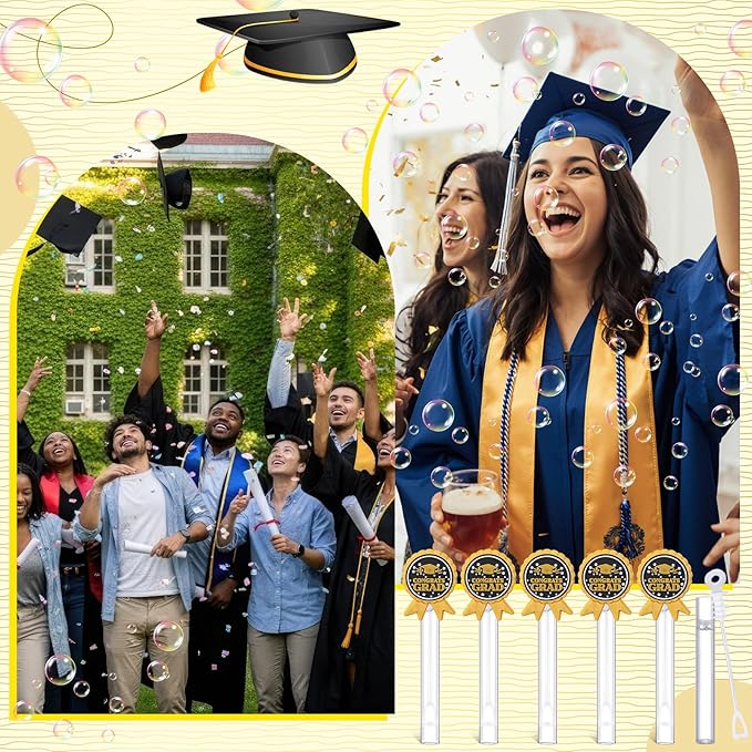 48 Pcs 4.2'' Mini Bubble Wands Bubbles Party Favors Birthday Party Supplies Favor Decorations for Gift Back to School Goodie Bag, Contains Liquid(Graduation Medal)