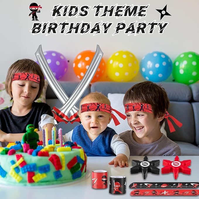 72Pcs Karate Party Favors Include Inflatable Sword Headbands Karate Party Decorations Slap Bracelets Costume Accessories Gift Set for Kids Boys Girls Birthday Supplies
