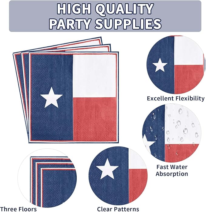 96Pcs Texas State Flag Party Decorations Texas State Theme Party Disposable Paper Plates Napkins Tableware Set Texas State National Decorations Favors for Birthday Family Gathering Supplies Serves 24