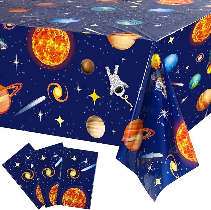 Sumind 3 Pieces Space Tablecloth Decorations Plastic Outer Solar System Table Cover Planet Design for Kids Space Theme Birthday Party Decorations and Supplies for Birthday Home, 54 x 108 Inch