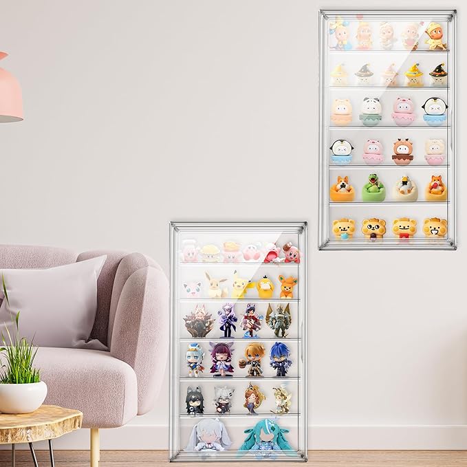 23.6 inch Tall Acrylic Display Case Clear Wall Mounted 6 Tier Acrylic Display Cases for Collectibles Figures Doll Dustproof Action Figure Storage Box 13.8'' x 4.7'' x 23.6''