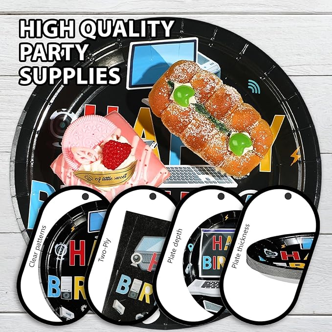 96Pcs Computer Birthday Party Decorations Computer Themed Plates and Napkins Intelligence PC Tableware Set for Boy Girl Birthday Software Engineering IT Party Supplies，Serves 24