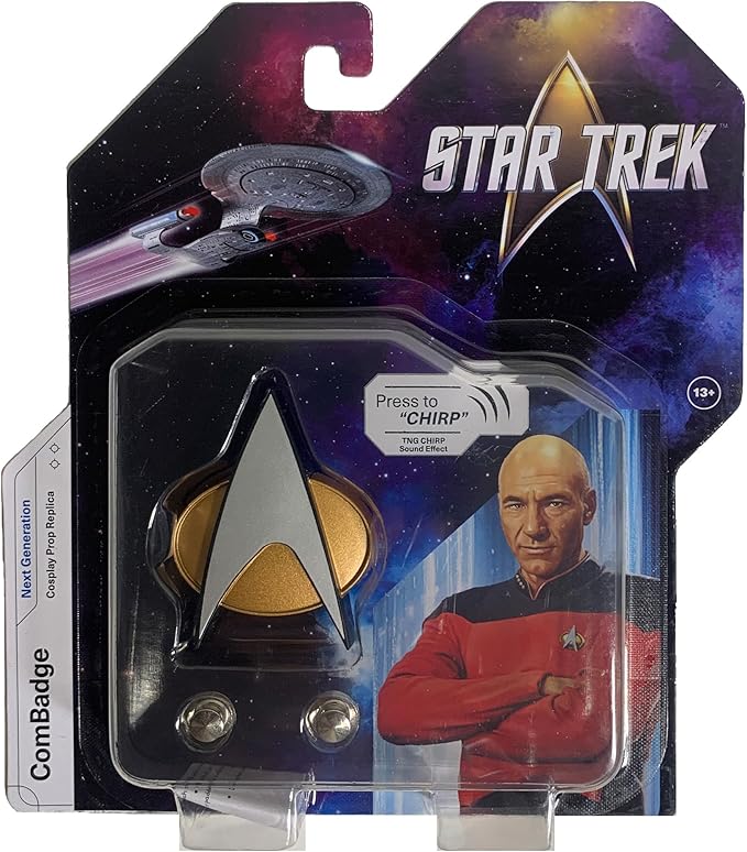FAMETEK Star Trek The Next Generation Chirping Communicator Badge, TNG ComBadge NON BLUETOOTH Version, Star Trek Memorabilia, Gifts and Collectibles